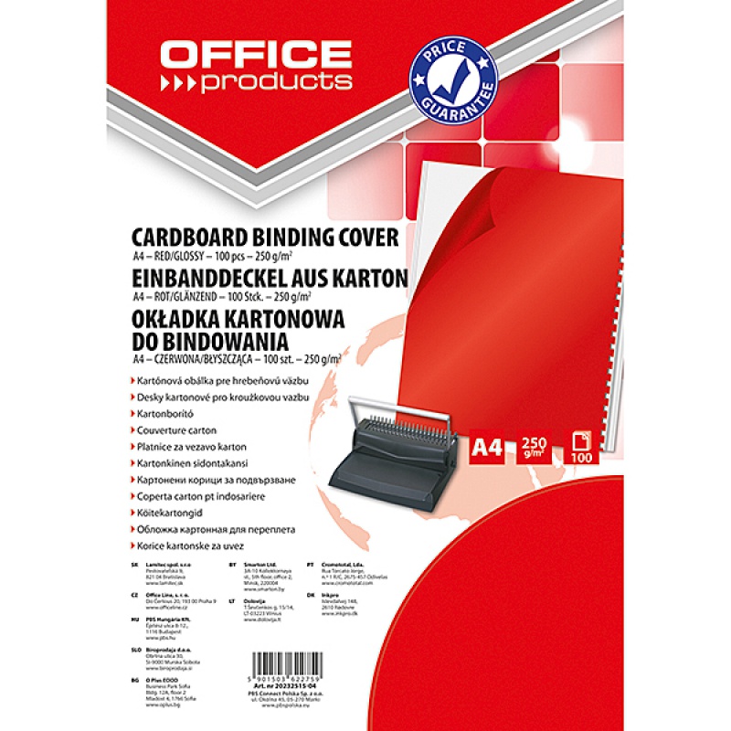 Okładki do bindowania Office Products, karton, A4, 250gsm, błyszczące, zestaw 100 sztuk., | biuroweokazje.pl | Dodaj do koszyka!