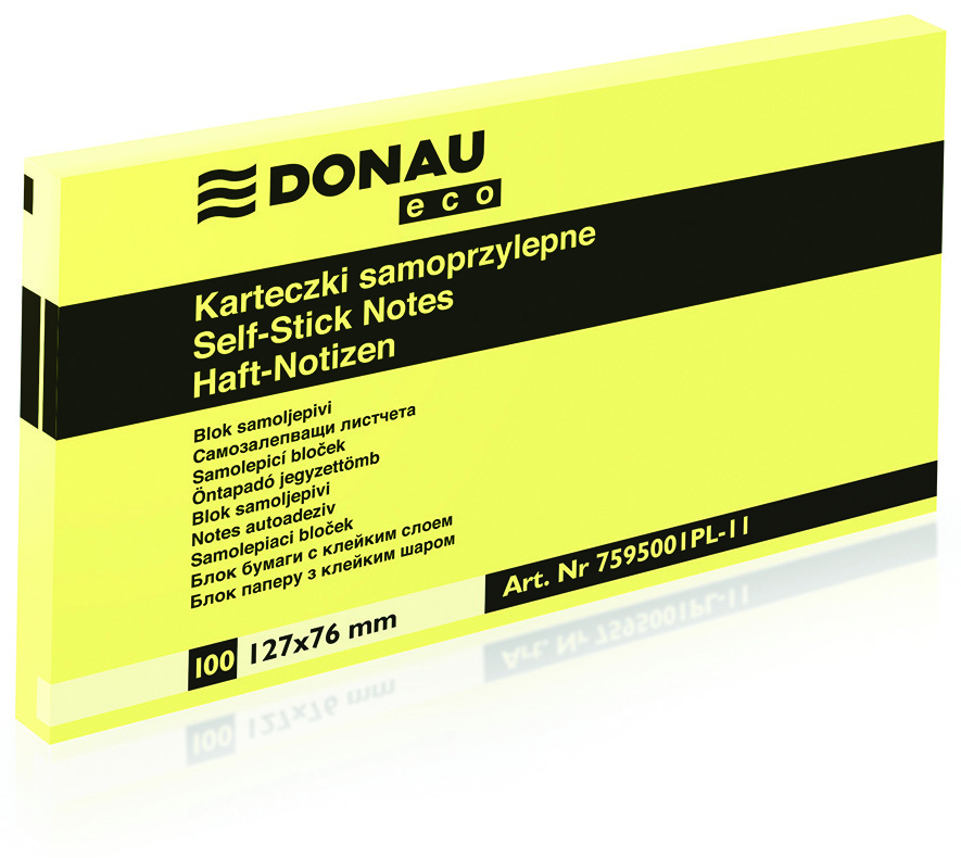 Bloczek samoprzylepny Donau eco 126 x 76 mm 100 kartek żółty | biuroweokazje.pl | Wybierz mądrze!