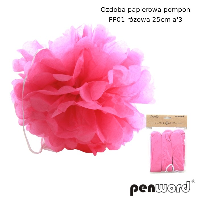 Ozdoba papierowa pompon pp01 różowa 25 cm a'3 | biuroweokazje.pl | Nie przegap!