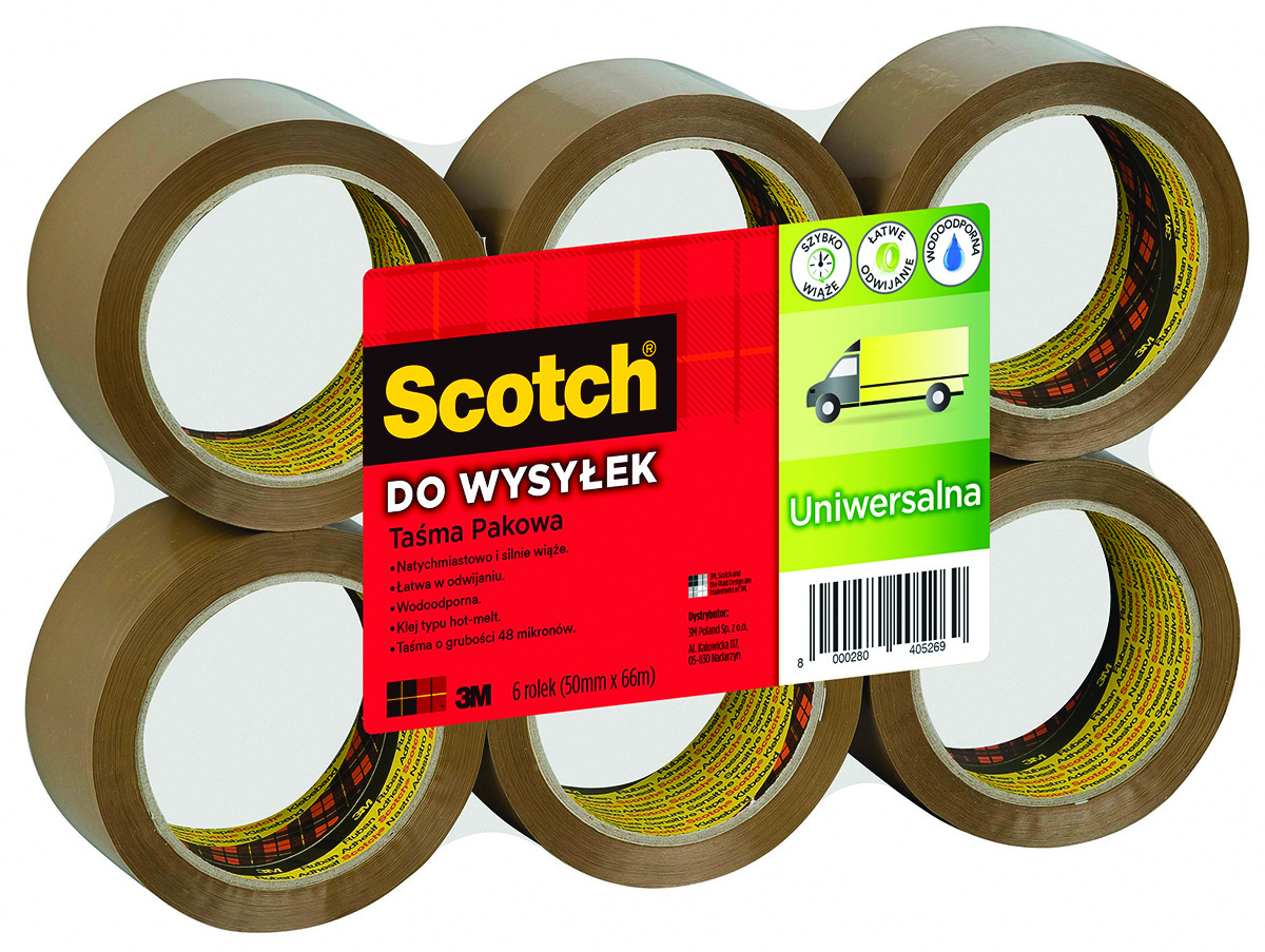 Taśma pakowa do wysyłek Scotch® hot-melt (371), 50 mm, 66 m, brązowa | biuroweokazje.pl | Kup skutecznie!