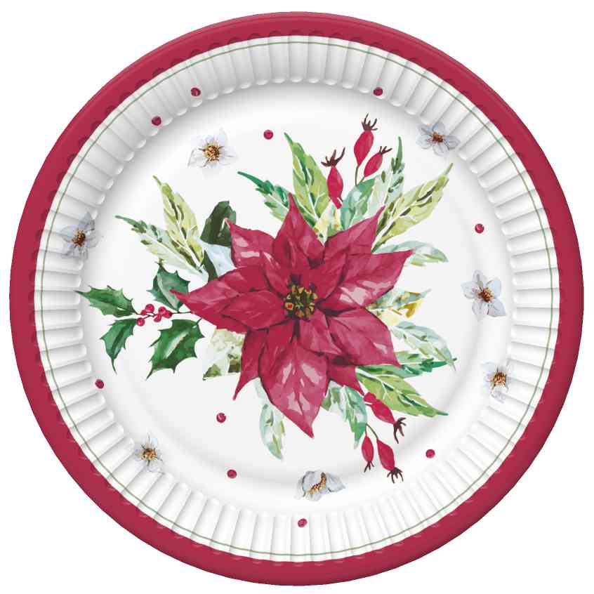 Talerzyki papierowe Watercolour Poinsettia 22,7 cm 8 POLMAK | biuroweokazje.pl | Skorzystaj z rabatu!
