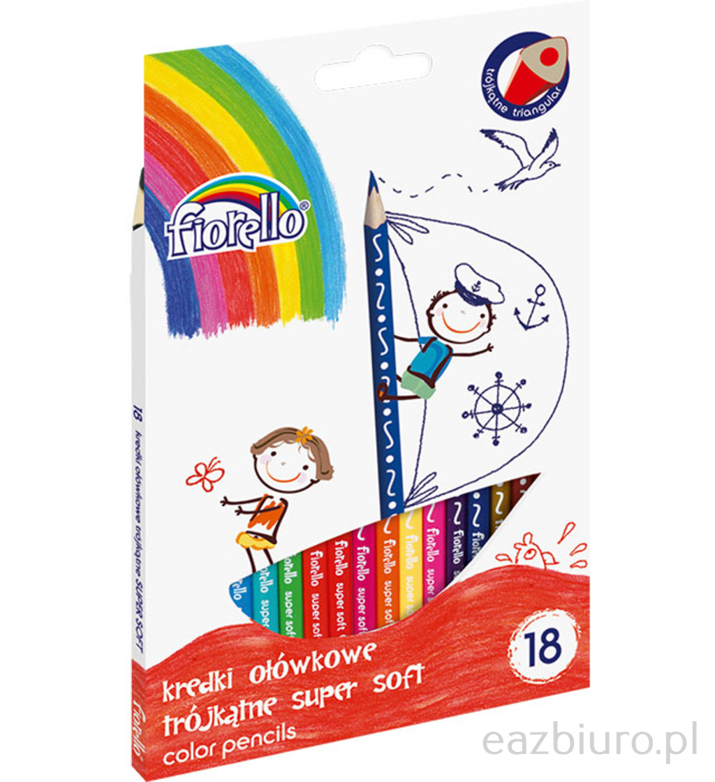 Kredki Fiorello super soft 18 kolorów ostrzone trójkątna | biuroweokazje.pl | Odbierz szybko!
