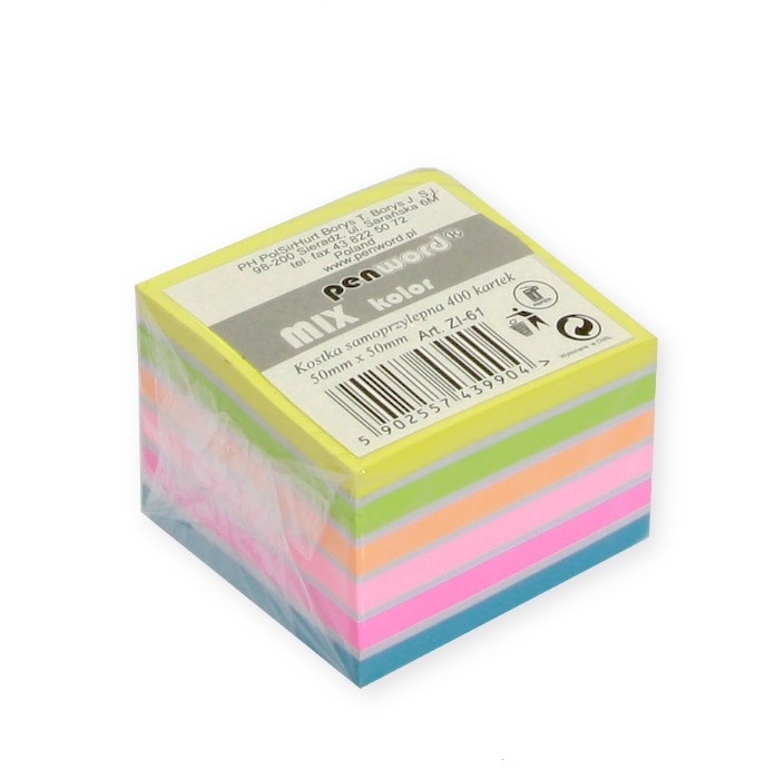 Kostka samoprzylepna mix kolorów 50x50 mm 400 kartek | biuroweokazje.pl | Zamów teraz!