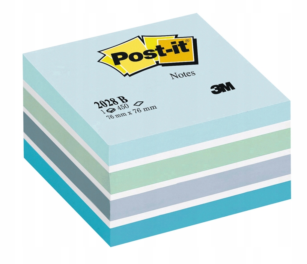 Bloczek samoprzylepny Post-it (2028-b) 76 x 76 mm mix niebieski 450 kartek | biuroweokazje.pl | Postaw na jakość!