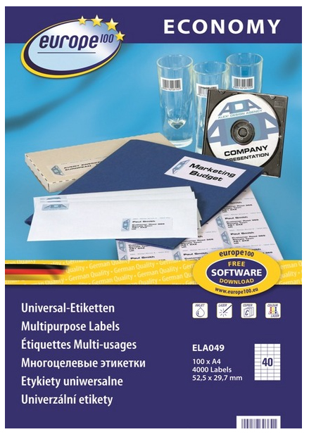 Etykiety A4 52,5x29,7 mm mm uniwersalne economy europe100 by Avery Zweckform; A4, 100 ark. | biuroweokazje.pl | Zamów natychmiast!