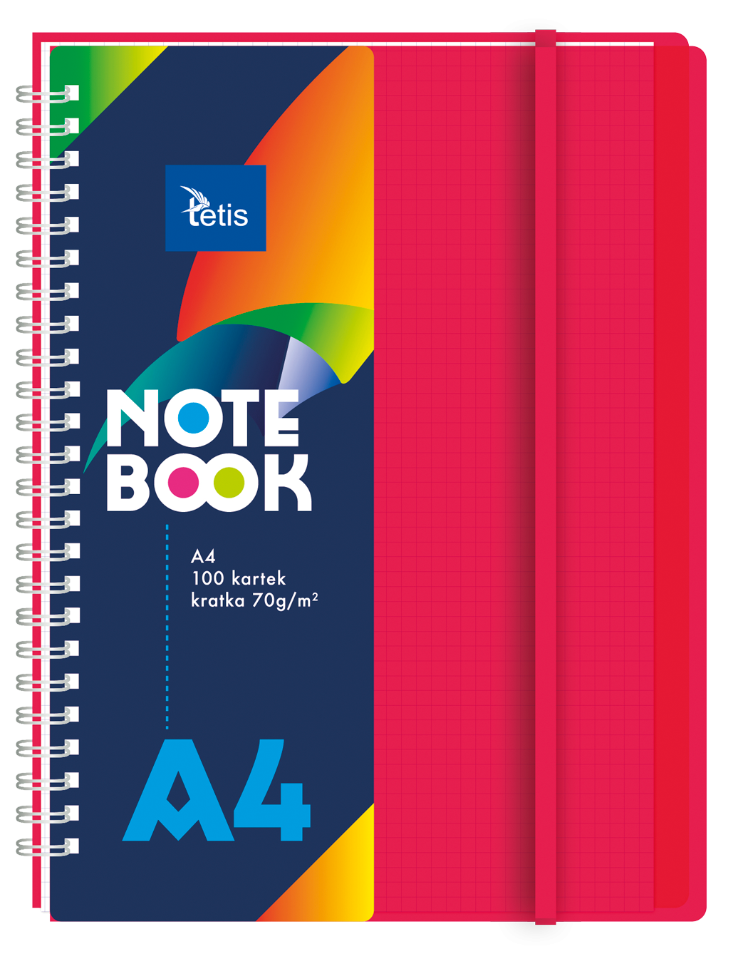 Czerwony kołonotatnik pp z przekładkami A4 Tetis, 100 kartek w kratkę | biuroweokazje.pl | Odbierz szybko!