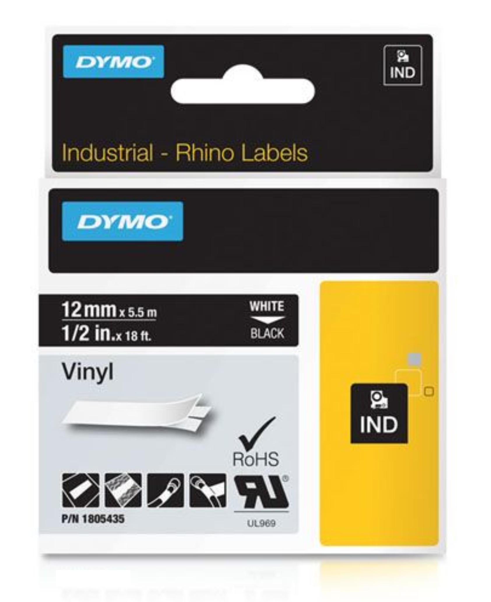 Taśma Dymo 12mmx5,5 m czarna biały winylowy | biuroweokazje.pl | Sprawdź cenę!