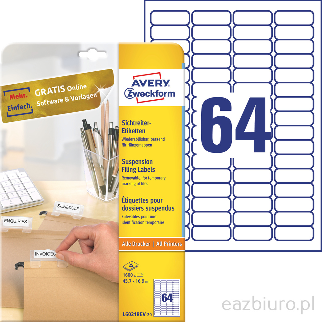 Etykiety na segegatory podwieszane Avery Zweckform | biuroweokazje.pl | Zamów bez czekania