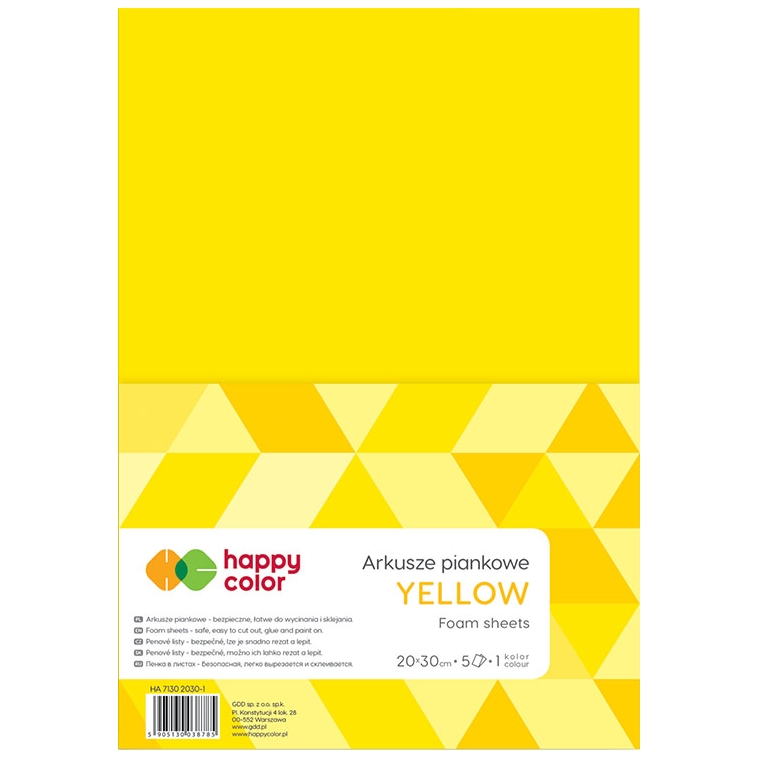 Arkusze piankowe A4, 5 ark, żółty, Happy Color | biuroweokazje.pl | Postaw na jakość