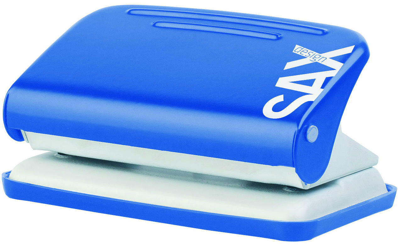 Dziurkacz Saxdesign 218 paperbox, dziurkuje do 12 kartek, niebieski | biuroweokazje.pl | Działaj śmiało!