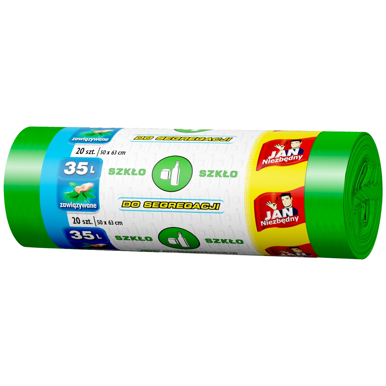 Worki na śmieci - szkło, easy-pack zielone Jan Niezbędny 35 l zestaw 20 sztuk. | biuroweokazje.pl | Kup bez wahania!