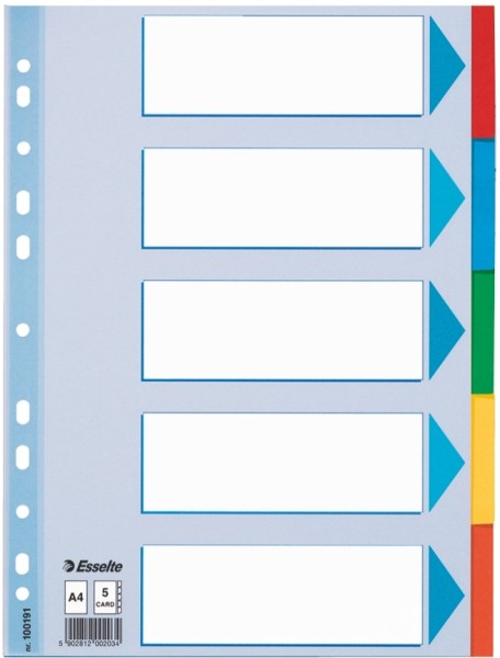 Przekładki Esselte z kolorowego kartonu, A4, wielobarwne | biuroweokazje.pl | Kup wygodnie!