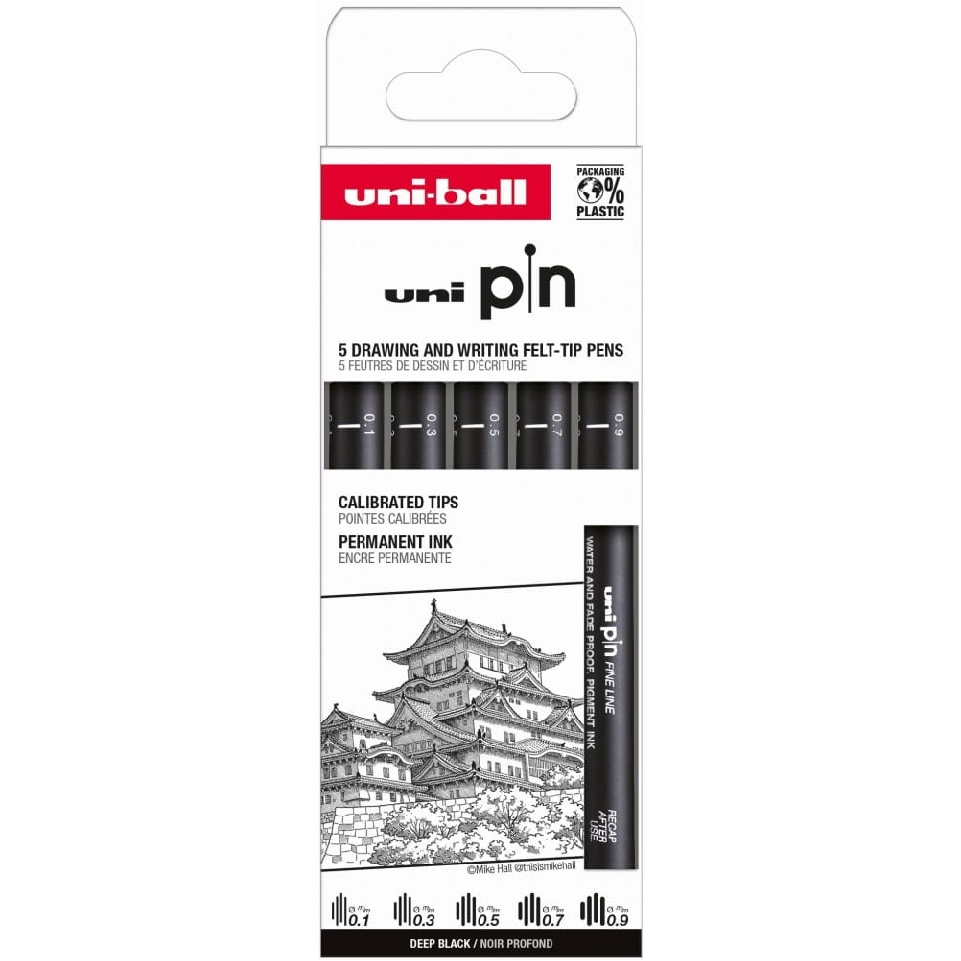 Zestaw cienkopisów kreślarskich Pin 200 Uni 5 sztuk 0,1-0,9 mm | biuroweokazje.pl | Zamów od ręki!