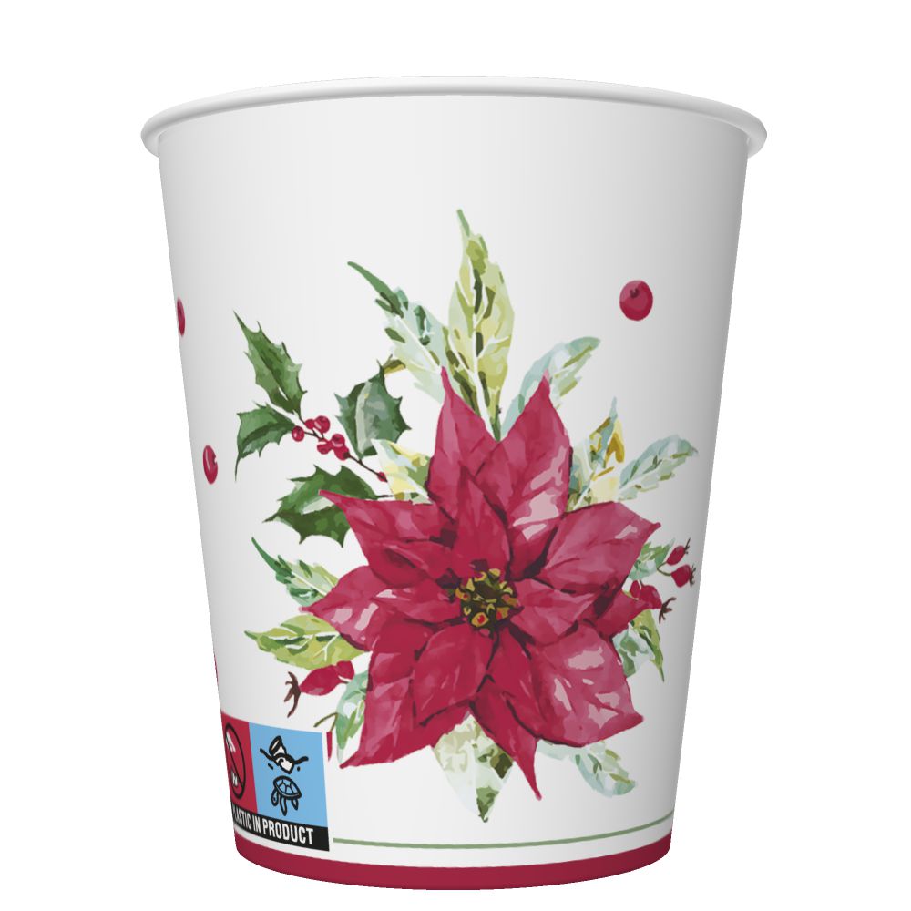 Kubki papierowe SUP Watercolour Poinsettia zestaw 8 sztuk. 250 ml POLMAK | biuroweokazje.pl | Wybierz hit!