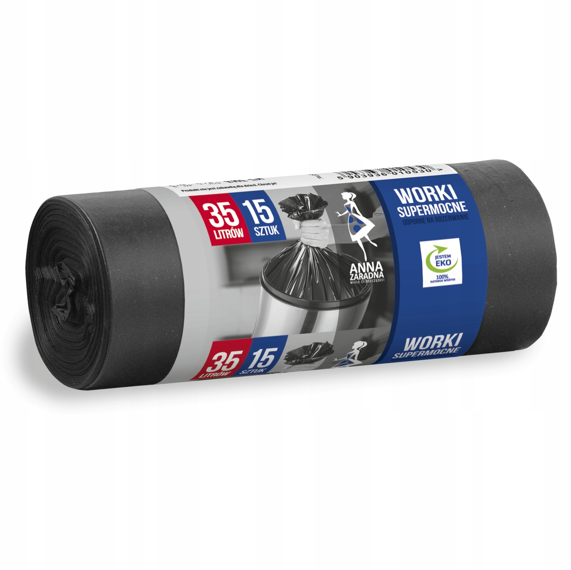 Worki na śmieci Anna Zaradna, supermocne, 35 l, zestaw 15 sztuk., czarny | biuroweokazje.pl | Zamów z gwarancją!