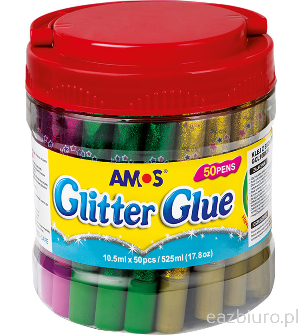 Klej z brokatem Amos gcl 10bk50 - 10,5 ml x 50 kolorów | biuroweokazje.pl | Zamów teraz!