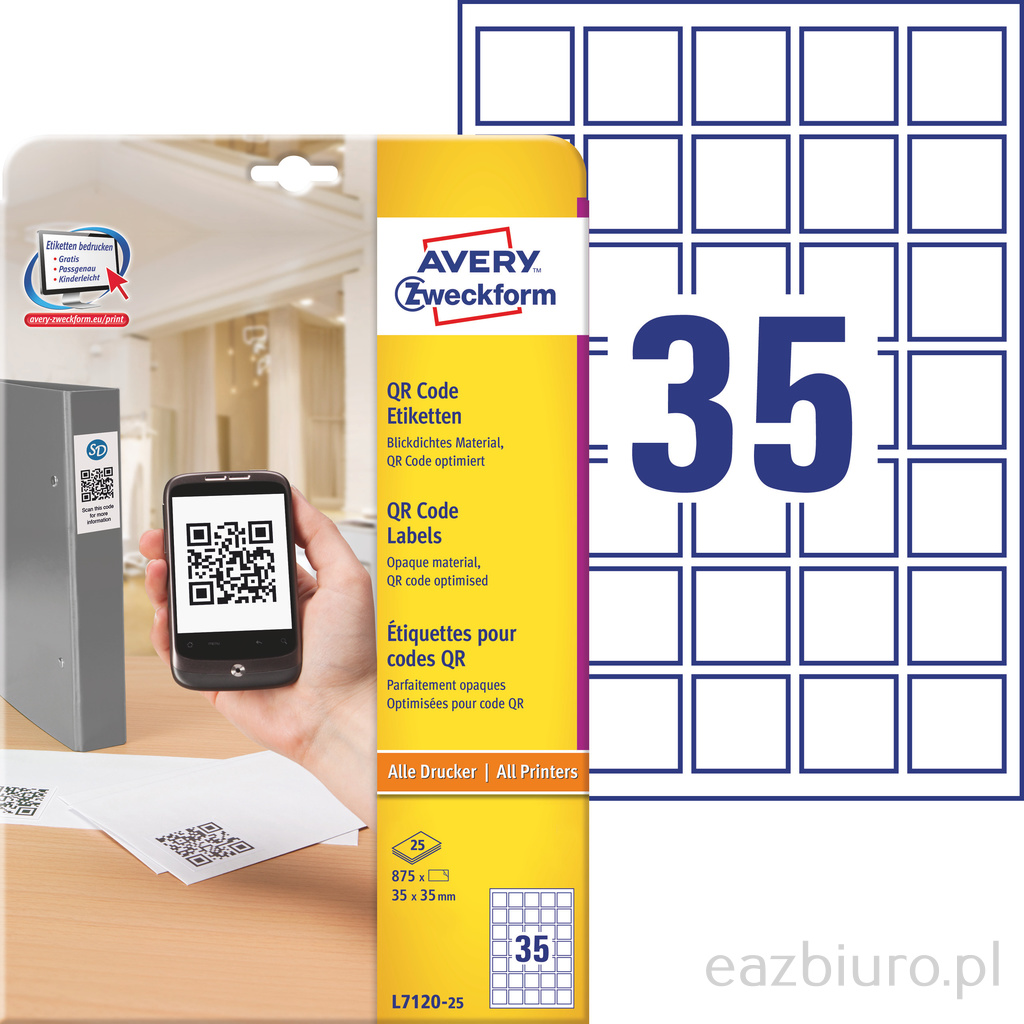 Etykiety do kodów qr Avery Zweckform; A4, 25 ark./op., 35 x 35 mm,białe | biuroweokazje.pl | Zamów bezpiecznie!