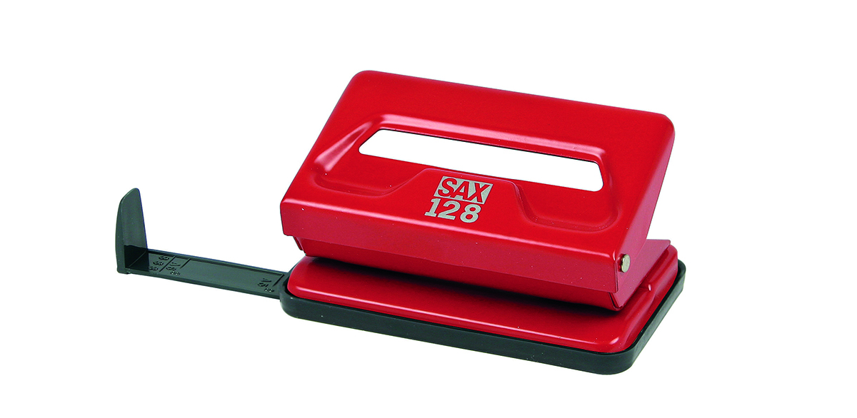 Dziurkacz Sax128s, dziurkuje do 12 kartek, czerwony | biuroweokazje.pl | Kliknij i kup!