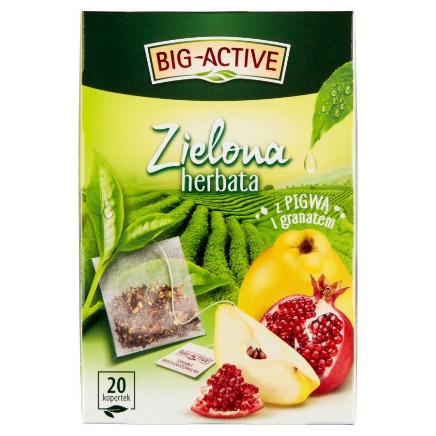 Herbata big active, zielona z pigwą i granatem, 20 torebek | biuroweokazje.pl | Kup wyjątkowo!