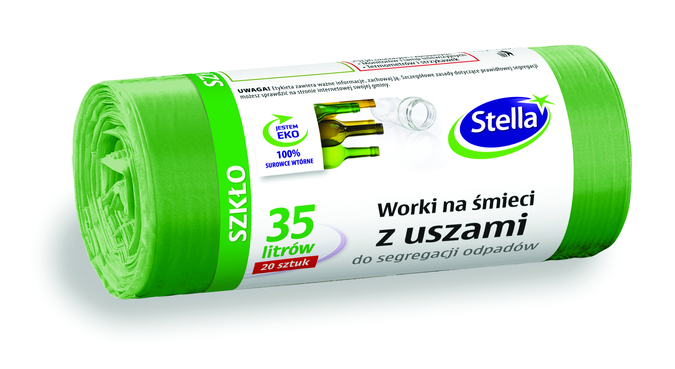 Worki z uszami Stella, do segregacji szkła, 35 l, zestaw 20 sztuk., zielone, zielony | biuroweokazje.pl | Kup skutecznie!