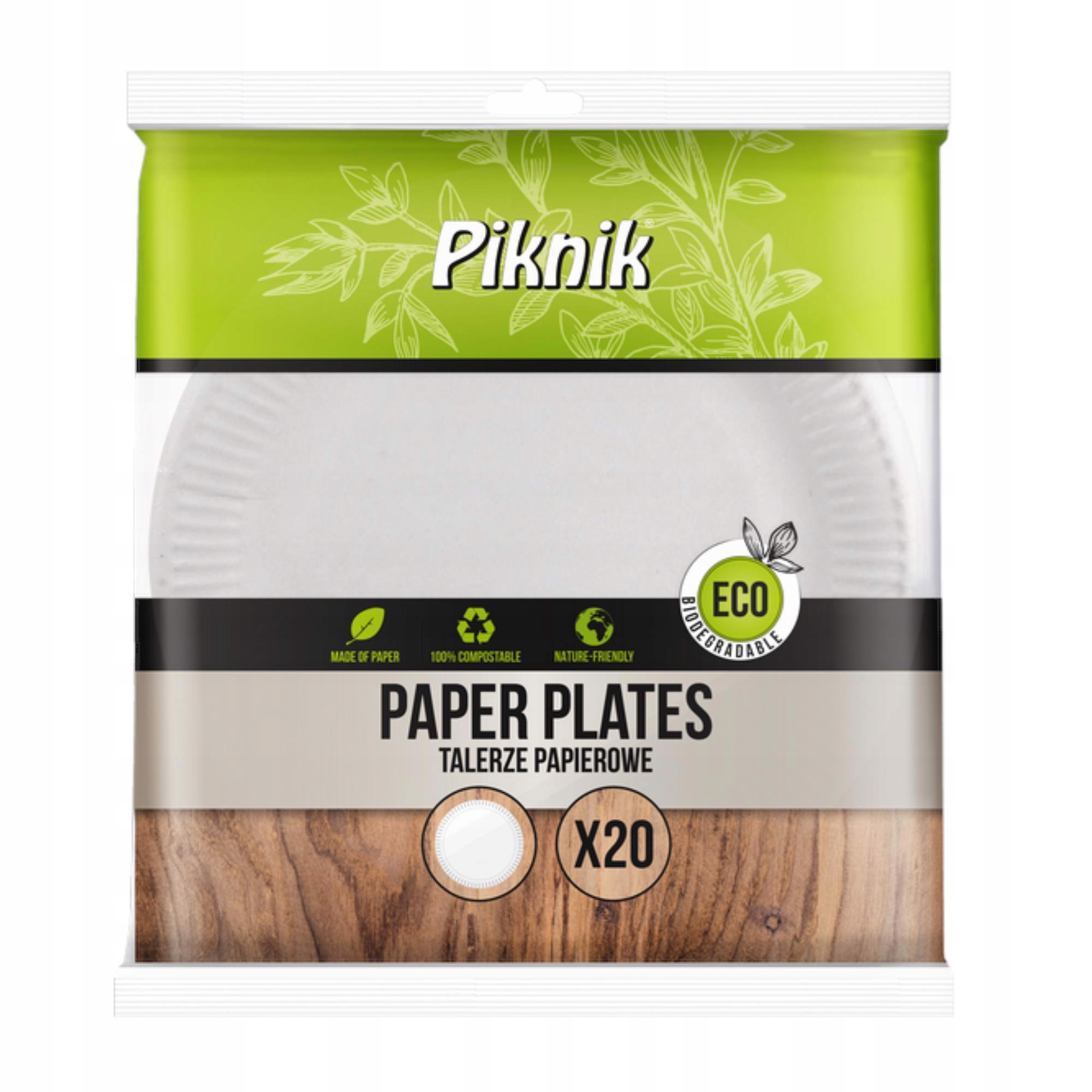 Talerz papierowy eko 23 cm Piknik zestaw 20 sztuk. | biuroweokazje.pl | Kup z dostawą!