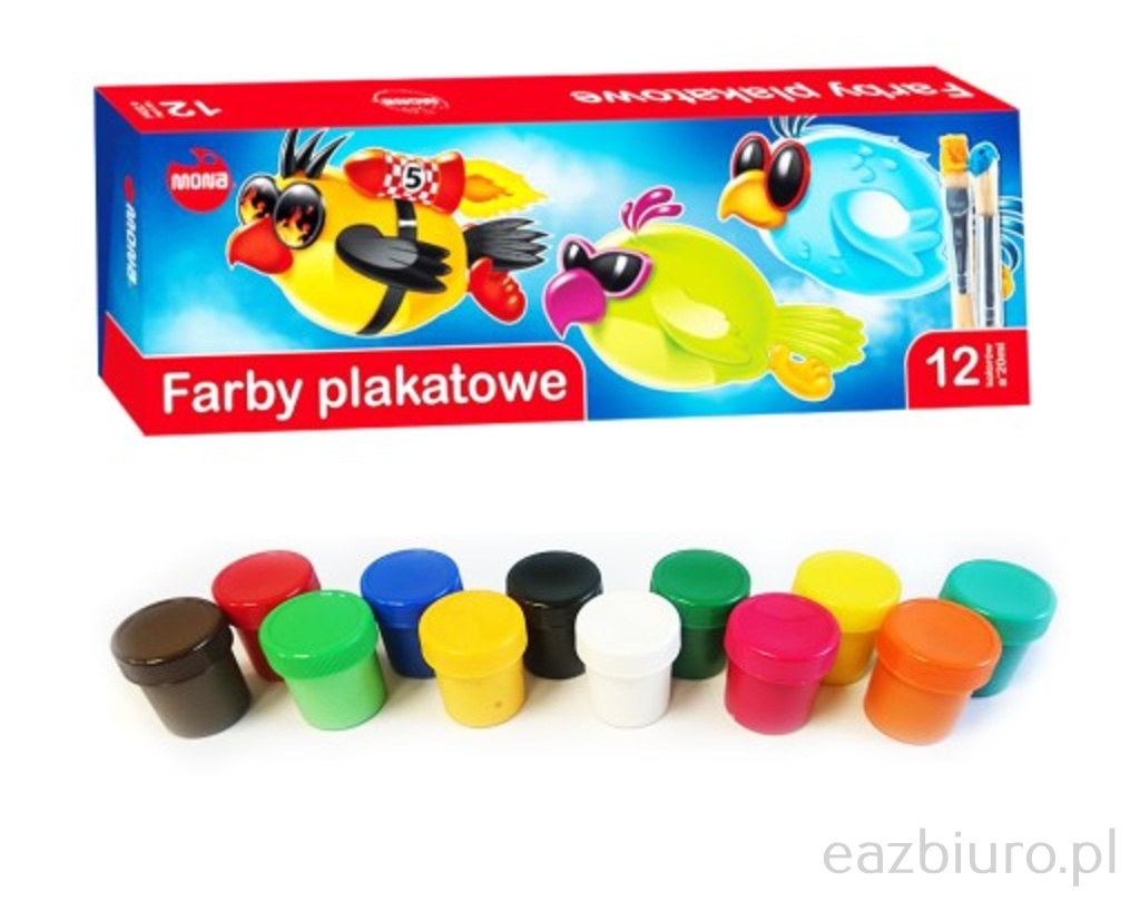 Farbki plakatowe Mona 12 kolorów 20 ml | biuroweokazje.pl | Zamów szybko!
