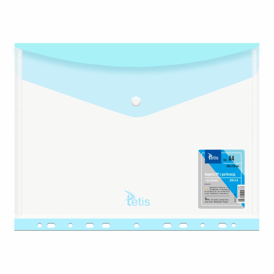 Koperta PP A4 z perforacją Tetis BT614 niebieska | biuroweokazje.pl | Zamów szybko!