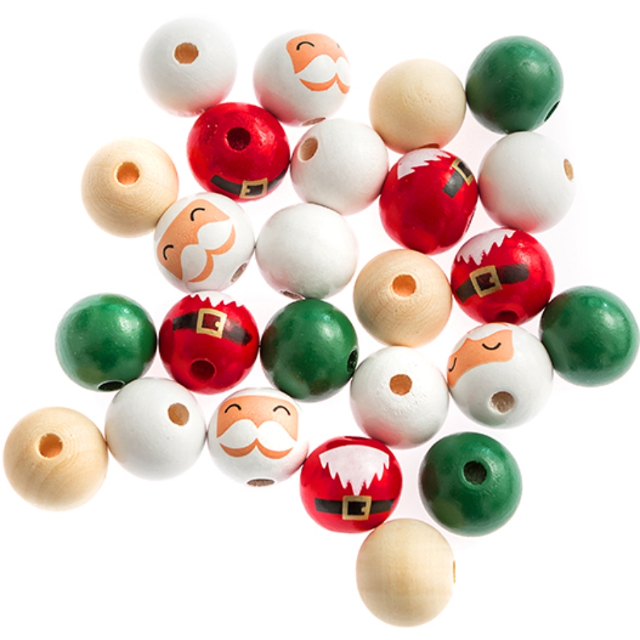 Drewniane koraliki Mikołaje 2 cm 5 wzorów x zestaw 5 sztuk zestaw 25 sztuk | biuroweokazje.pl | Zamów szybko!