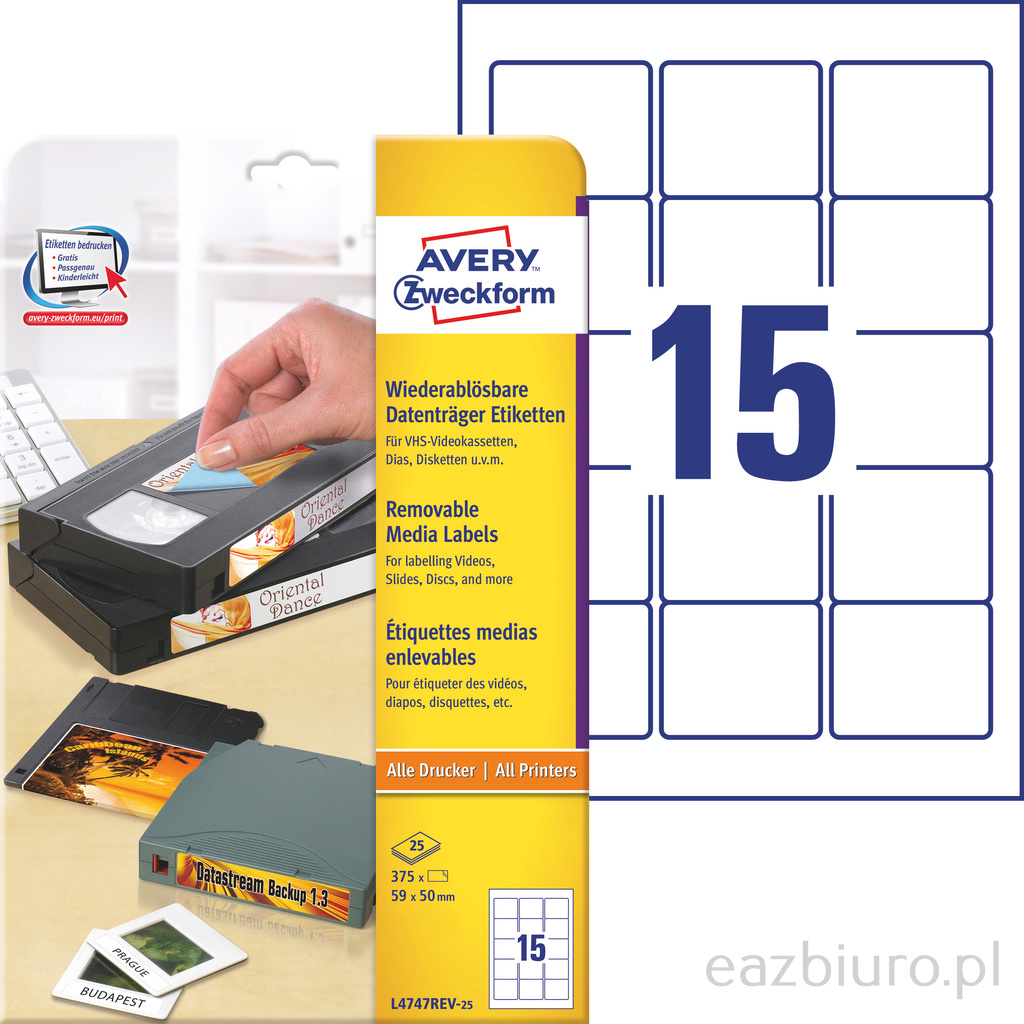Etykiety uniwersalne na nośniki zf-4747 A4 59x50 zip zestaw 25 sztuk Avery Zweckform | biuroweokazje.pl | Zamów teraz!