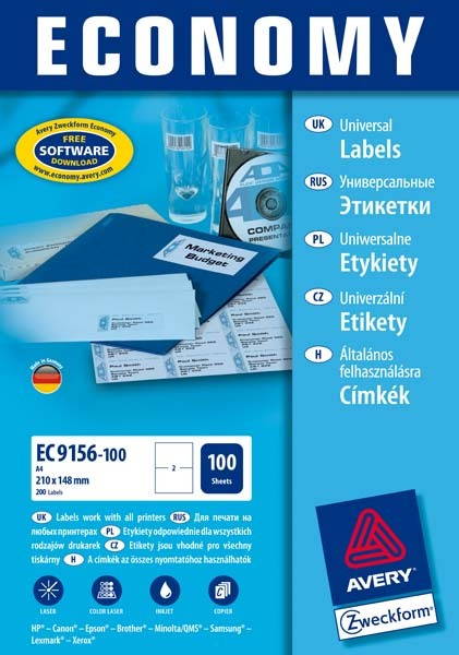 Etykiety A4 70x37 mm mm uniwersalne economy europe100 by Avery Zweckform; A4, 100 ark. | biuroweokazje.pl | Kliknij i kup!