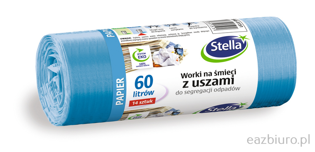 Worki z uszami Stella, do segregacji odpadów papierowych, 60 l, zestaw 14 sztuk., | biuroweokazje.pl | Kup pewnie!