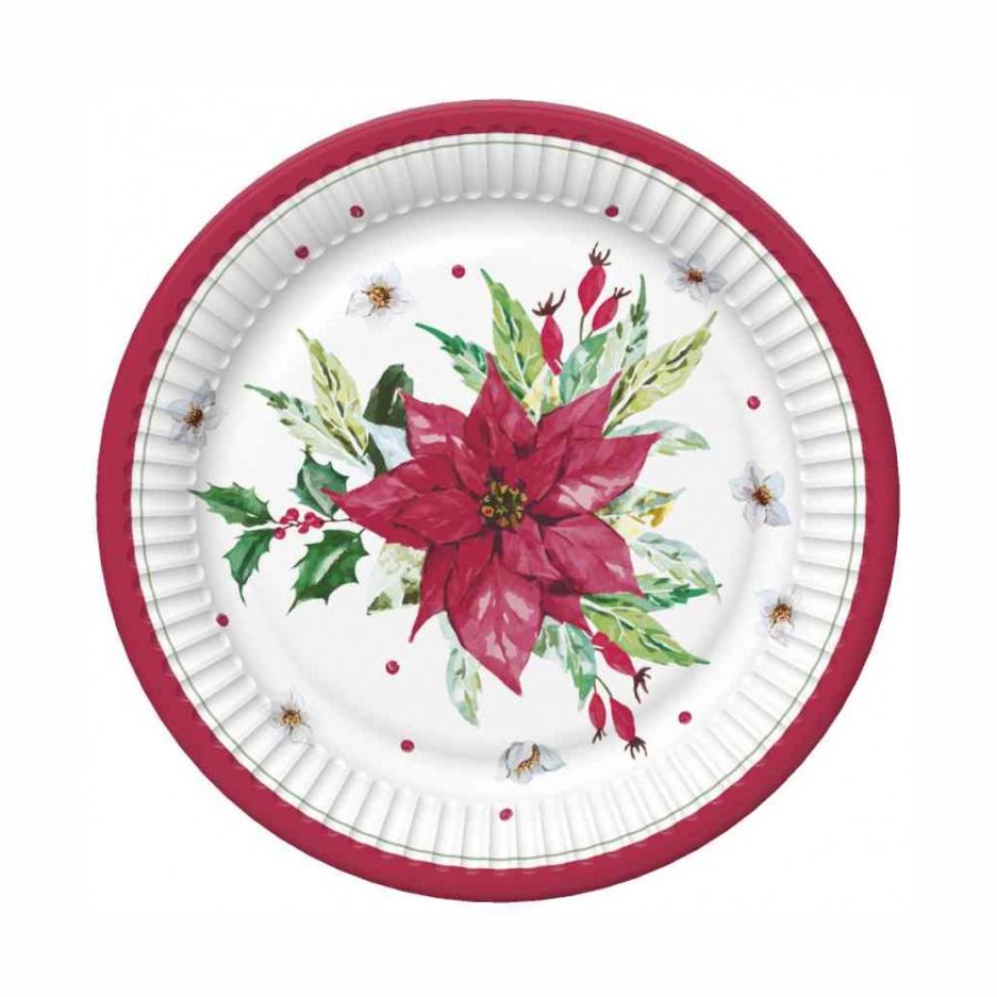 Talerzyki papierowe Watercolour Poinsettia 18 cm zestaw 8 sztuk. POLMAK | biuroweokazje.pl | Kup z dostawą!