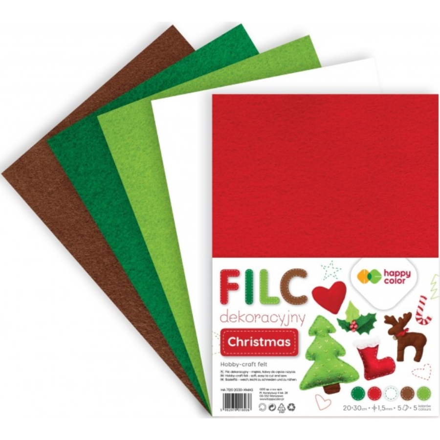 Filc dekoracyjny mix kolorów zestaw 5 arkuszy Christmas | biuroweokazje.pl | Wybierz hit!
