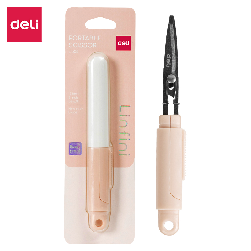 Kompaktowe nożyczki Deli EZ508 w bezpiecznym etui różowe | biuroweokazje.pl | Wybierz i kup!