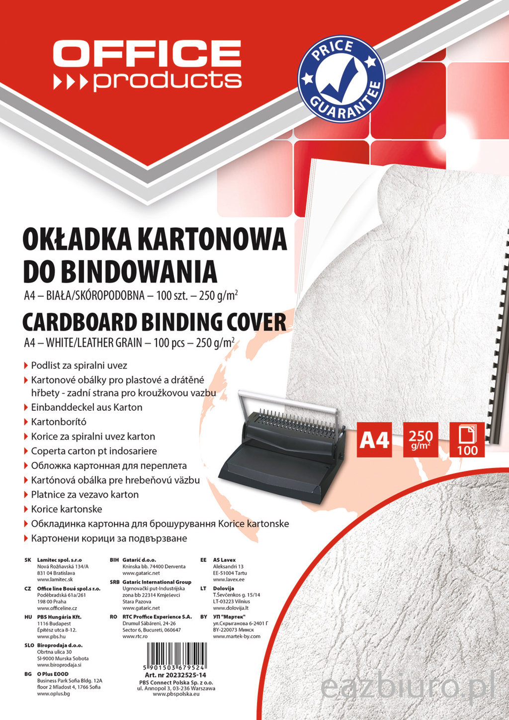 Okładki do bindowania Office Products, karton, A4, 250gsm, skóropodobne, zestaw 100 sztuk, | biuroweokazje.pl | Weź okazję!