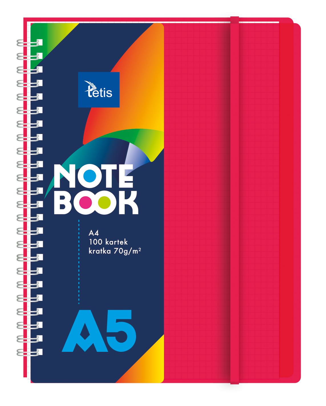 Czerwony kołonotatnik pp z przekładkami A5 Tetis 100 kartek w kratkę | biuroweokazje.pl | Wybierz i kup!