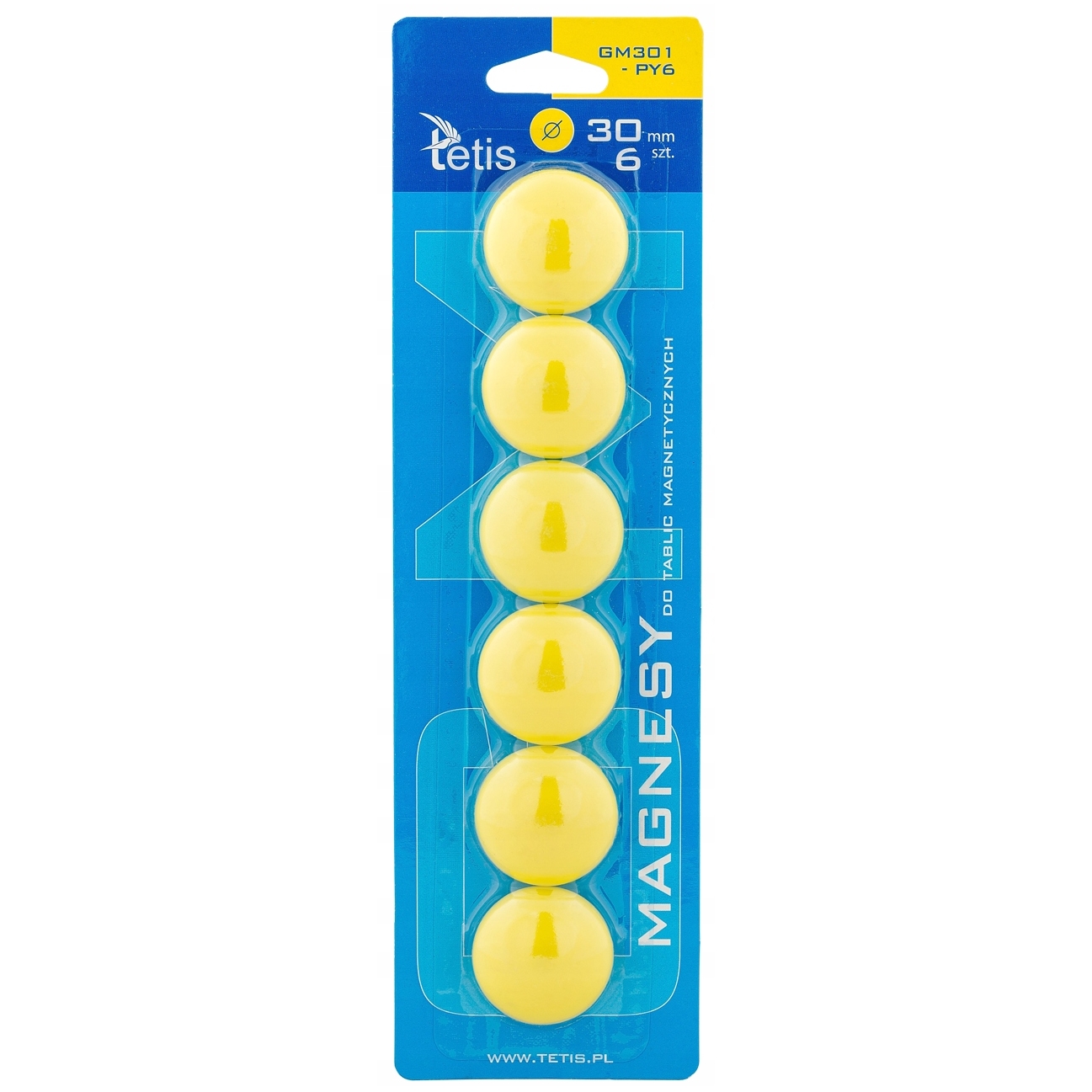 Magnesy Tetis gładkie żółte 30 mm zestaw 6 sztuk | biuroweokazje.pl | Kup z rabatem!