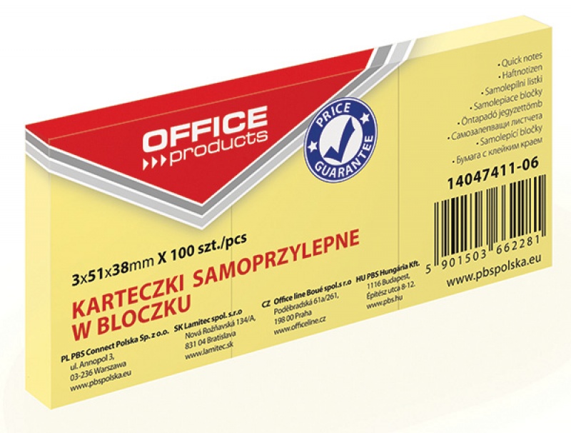 Bloczek samoprzylepny Office Products 38x51mm 3szt | biuroweokazje.pl | Skorzystaj z okazji