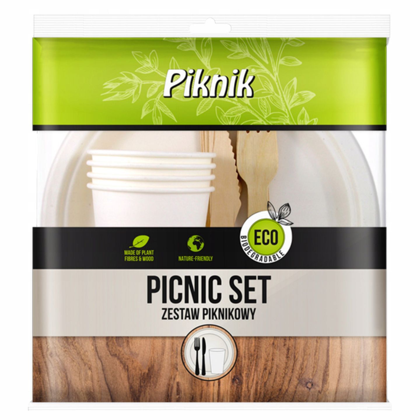 Zestaw piknikowy eco 16 sztuk. (4xtalerz, 4x kubek SUP, 4x nóż, 4x widelec) Piknik | biuroweokazje.pl | Odbierz szybko!