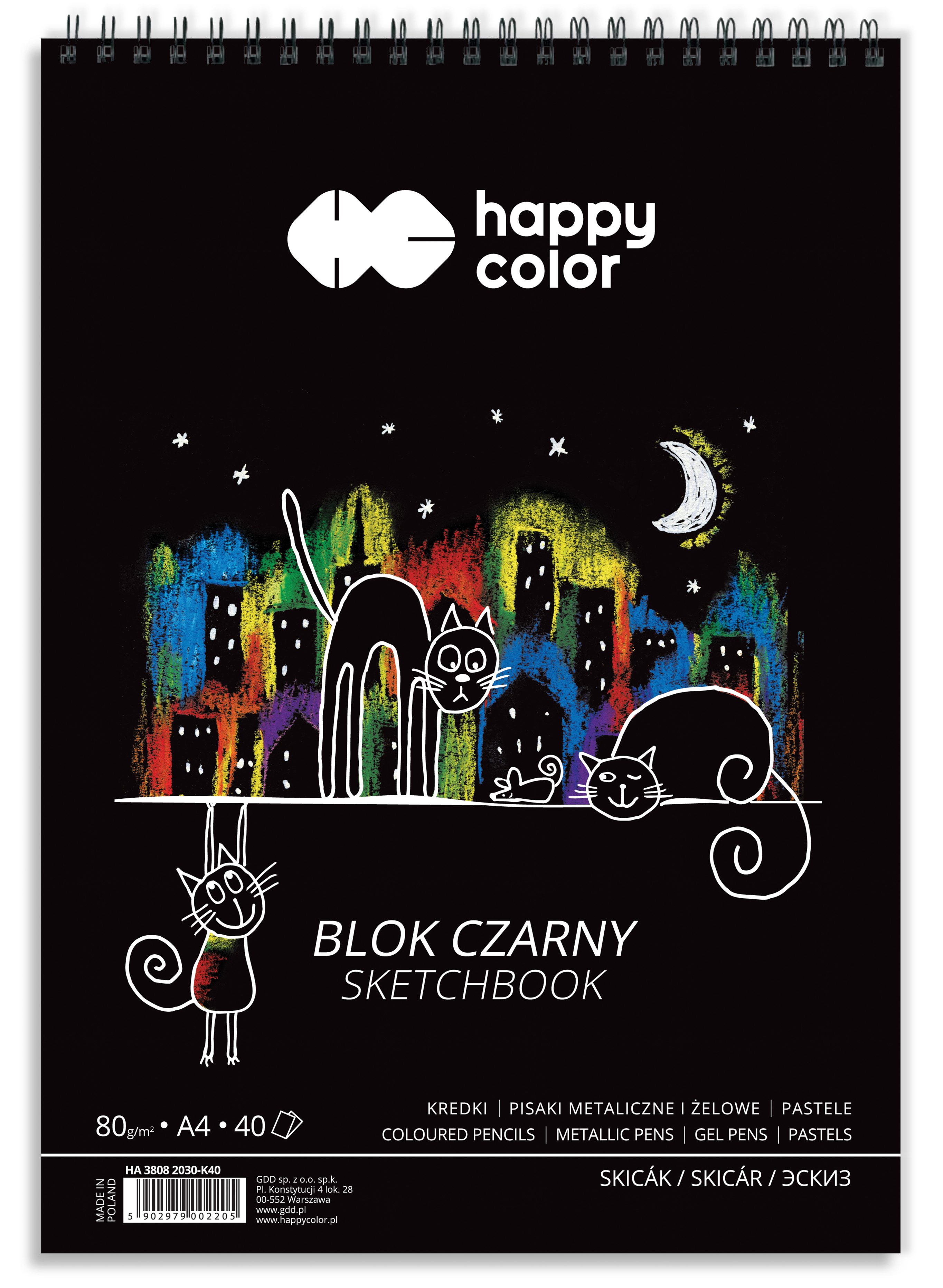 Blok czarny na spirali koty A4, 40 ark, 80g, hap | biuroweokazje.pl | Zyskaj więcej już dziś