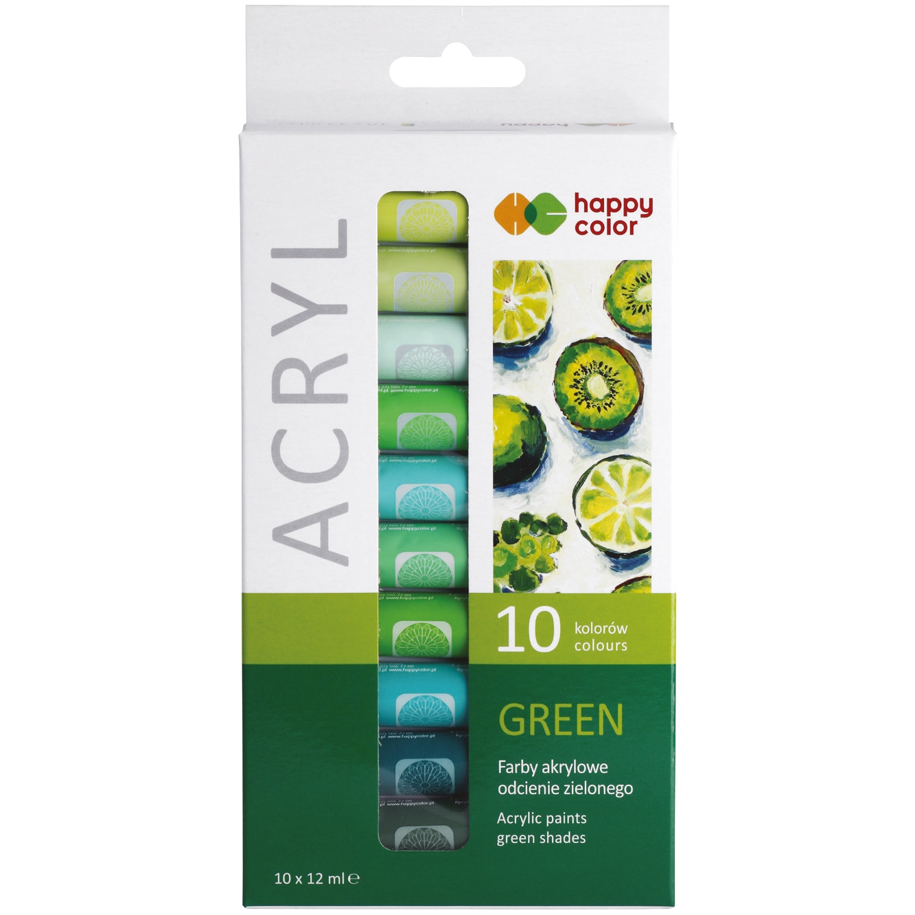Zestaw farb akrylowych, odcienie zieleni 10 kolorów x 12 ml, Happy Color | biuroweokazje.pl | Zamów teraz!