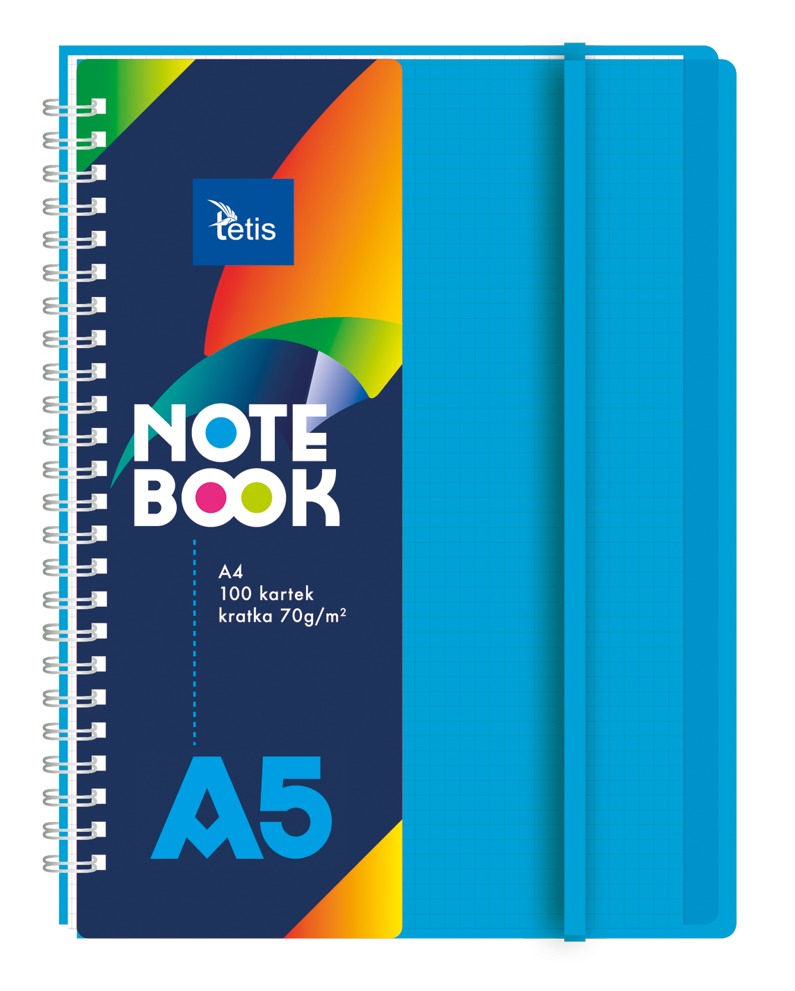 Niebieski kołonotatnik pp z przekładkami Tetis A5, 100 kartek w kratkę | biuroweokazje.pl | Kup od razu!