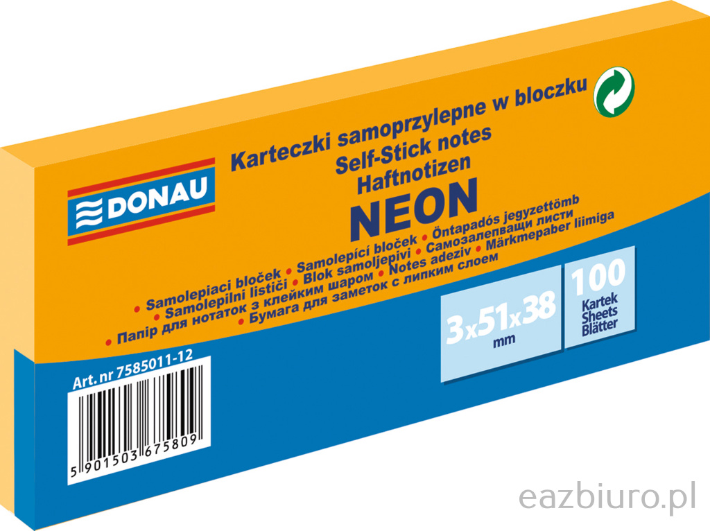 Bloczek samoprzylepny 51 x 38 mm Donau neon pomarańczowy 3 x 100 karteczek | biuroweokazje.pl | Zamów błyskawicznie!