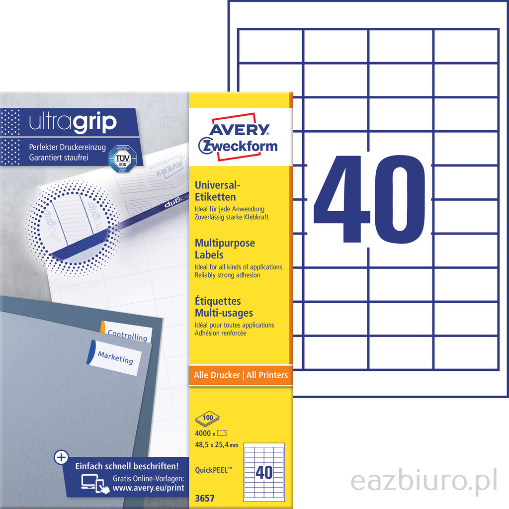 Etykiety Avery Zweckform uniwersalne zf-3657 48,5x25,4 zestaw 100 arkuszy | biuroweokazje.pl | Skorzystaj z rabatu!