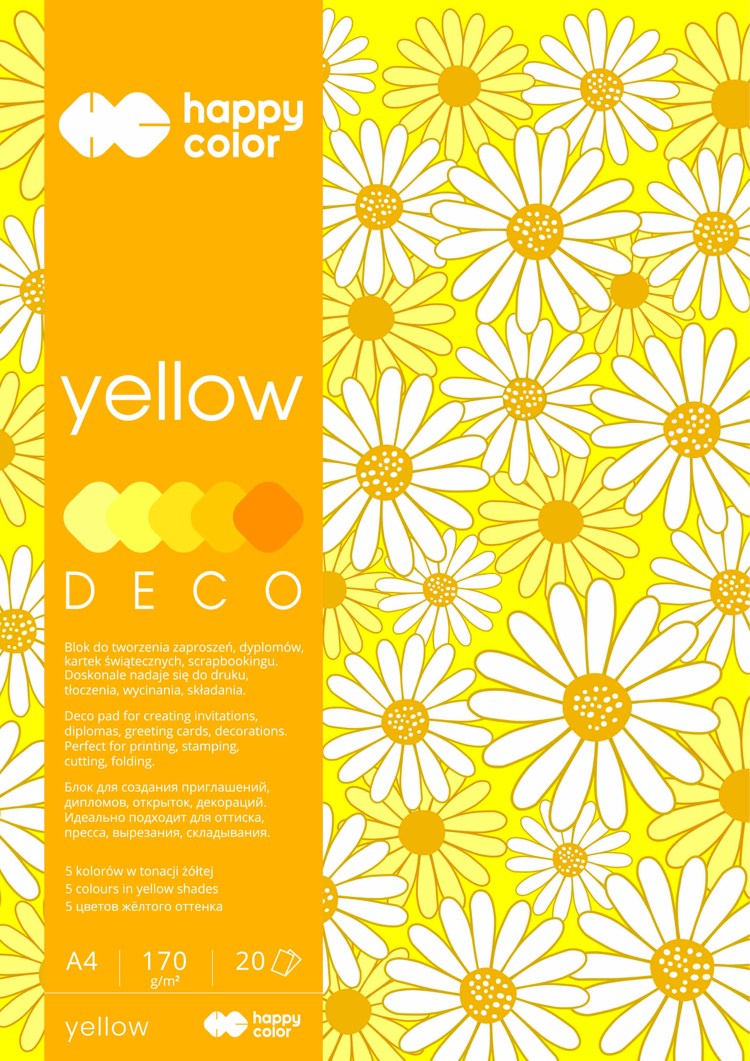 Blok deco yellow A4, 170g, 20 ark, 5 kol. żółty | biuroweokazje.pl | Postaw na jakość