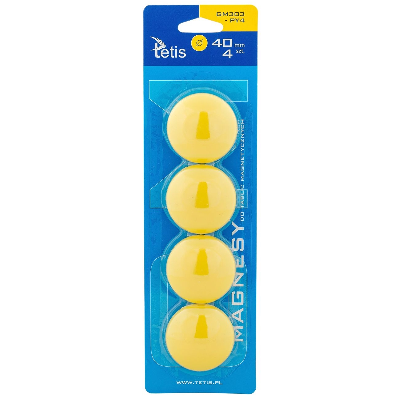 Magnesy Tetis gładkie żółte 40 mm 4 sztuki | biuroweokazje.pl | Zamów już dziś!