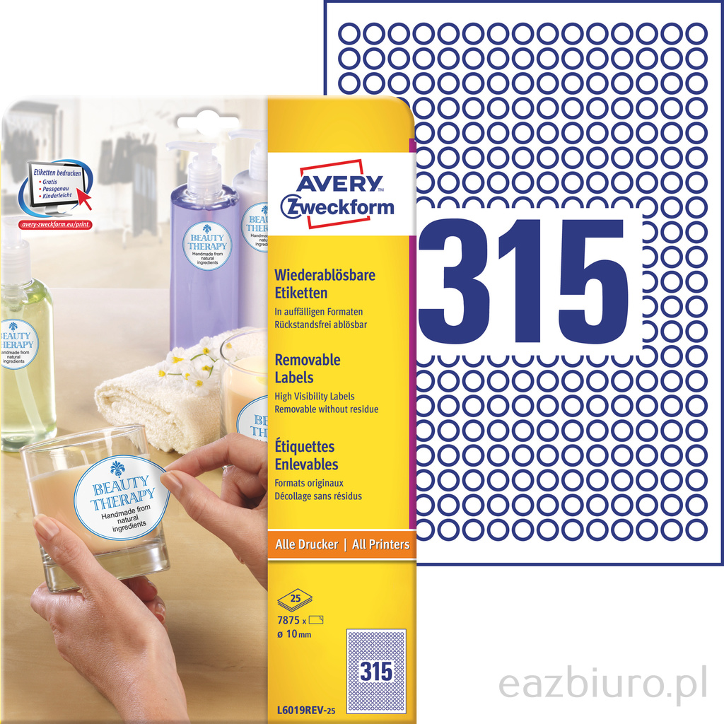 Etykiety okrągłe Avery Zweckform, A4, 25 ark./op., o10 mm, białe, usuwalne | biuroweokazje.pl | Kup już teraz!