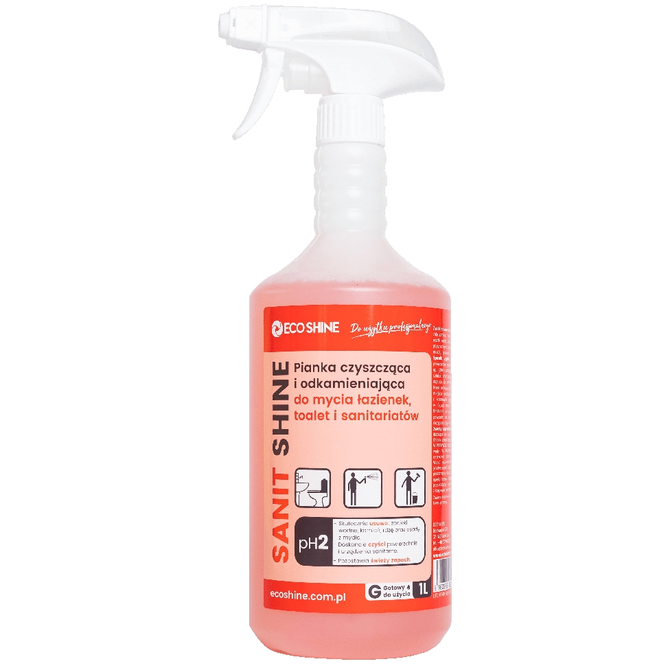 Eco Shine sanit shine 1 l gotowy płyn do mycia i odkamieniania sanitariatów, kabin | biuroweokazje.pl | Dodaj do koszyka!