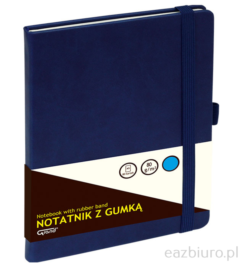 Notatnik Grand z gumką granatowy A5/80 kartek 80gm - kratka | biuroweokazje.pl | Zamów błyskawicznie!