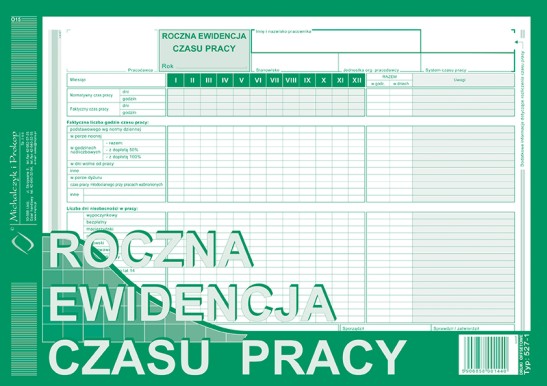 Druk roczna ewidencja czasu pracy M&P | biuroweokazje.pl | Kup skutecznie!